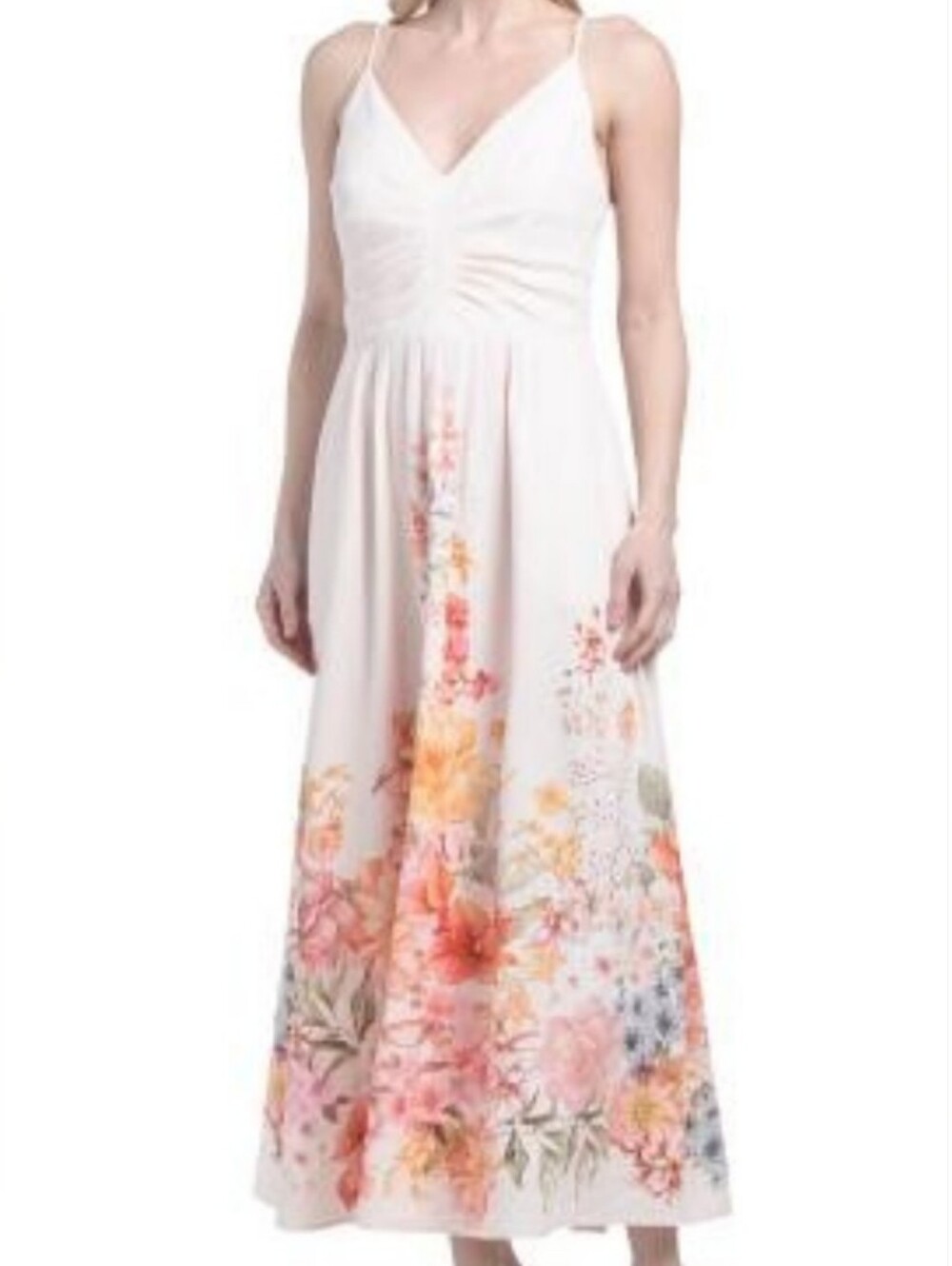 NWT-Rachel Zoe Linen Blend Pleated Bodice Smocked Back Panel Maxi Dress - Size M